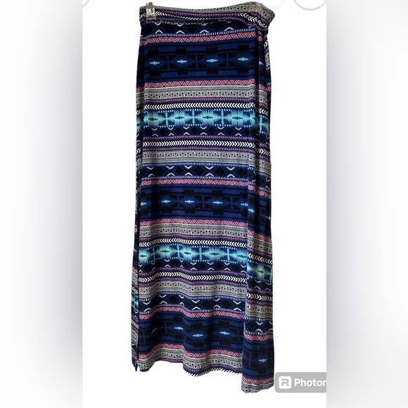 Charlotte Russe Medium High Slit Boho Hippie SouthWestern Blue Maxi Skirt - Picture 1 of 8